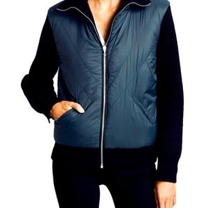 Rag and Bone navy nylon and black ribbed wool bomber zip jacket size xs